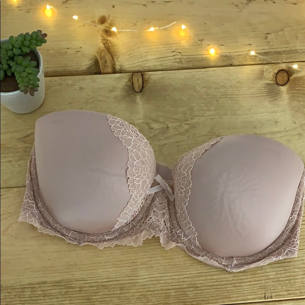 Pink strapless lace Victoria secret bra